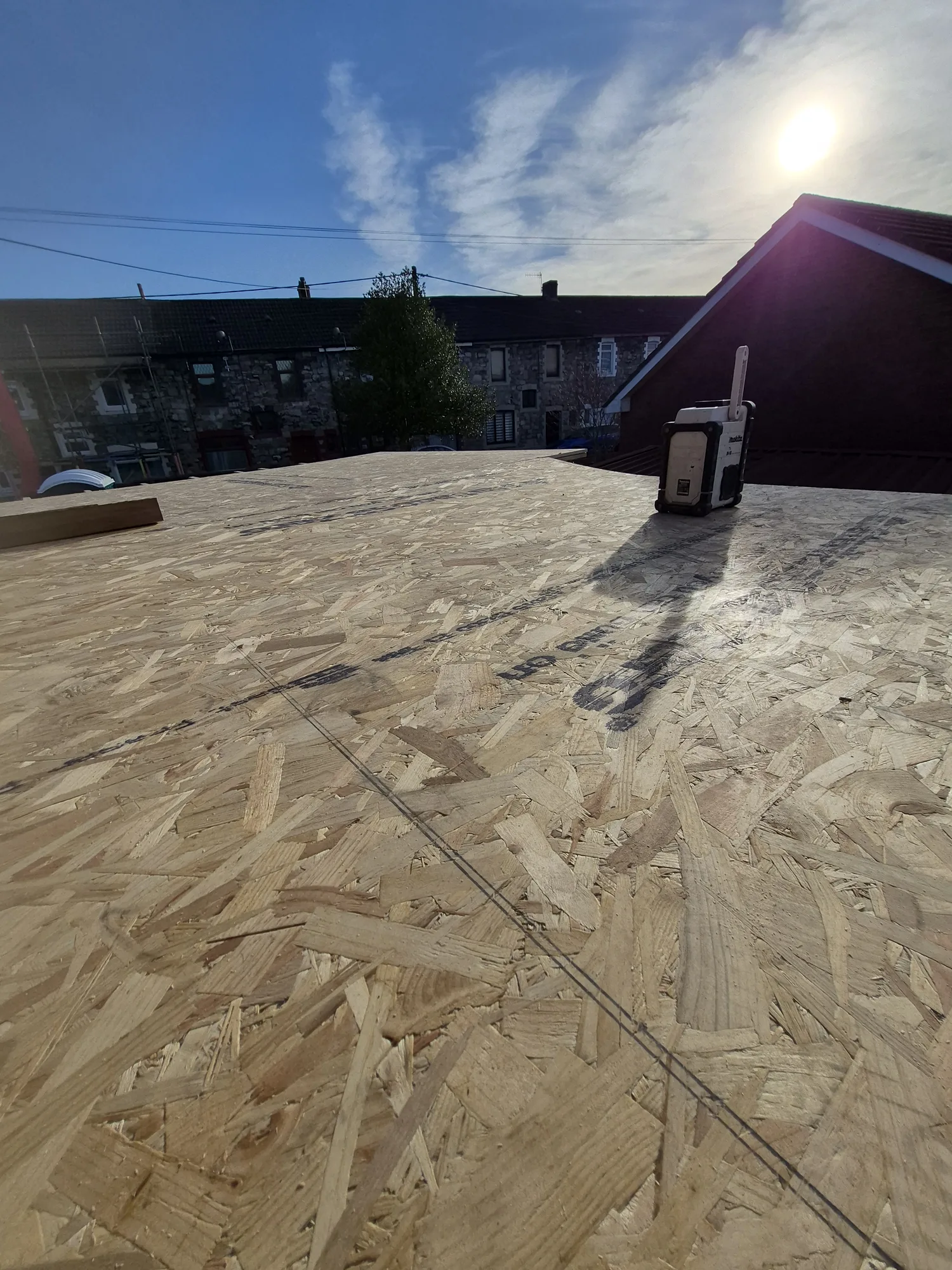 Flat roof decking in progress